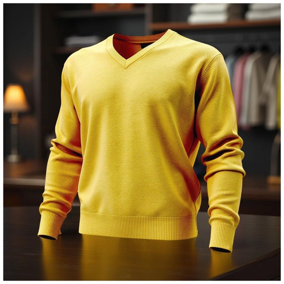 Malo Men’s Yellow Cashmere V-Neck Sweater. XL - Picture 10 of 13